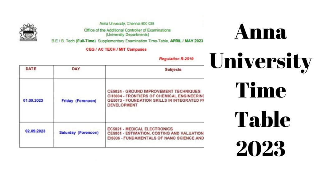 Anna University Time Table 2023